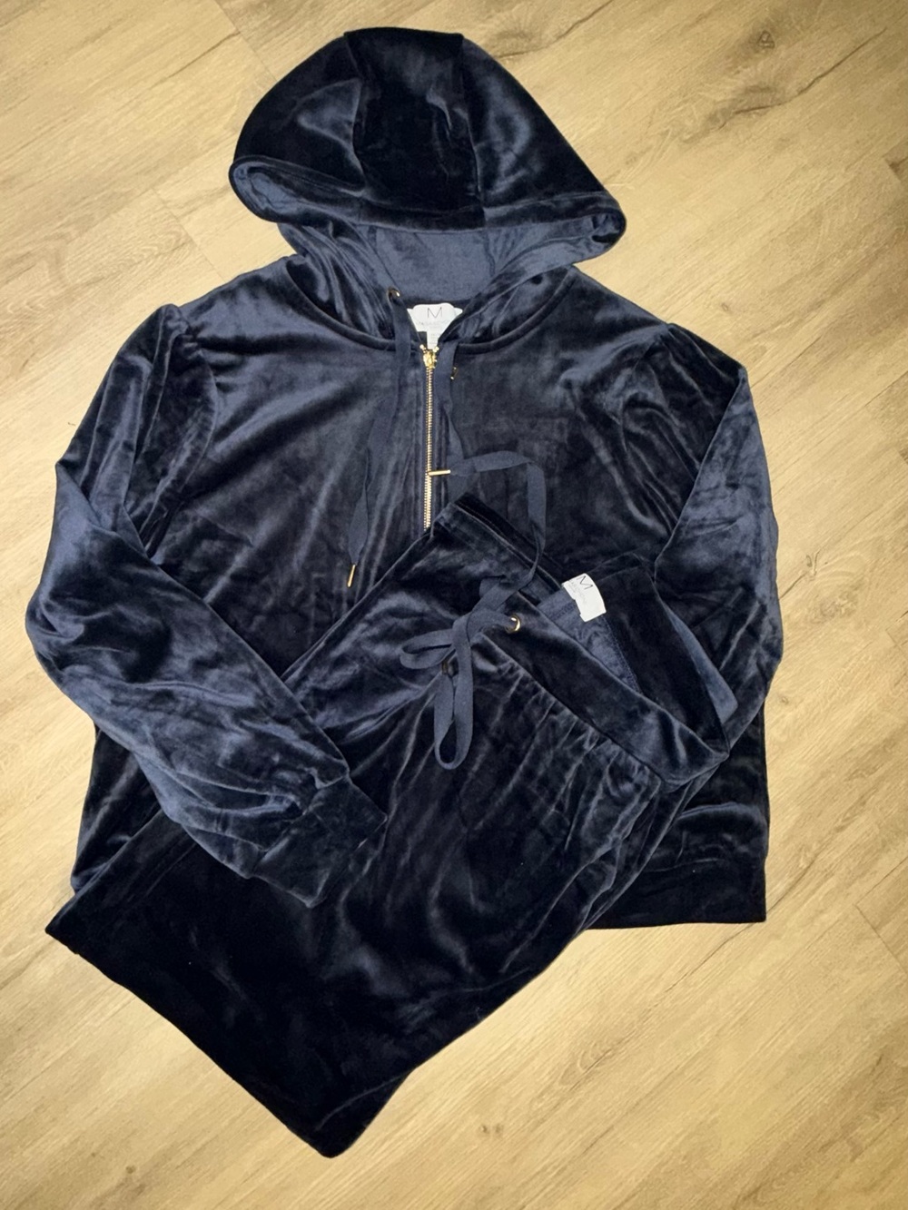 Magaschoni Navy Blue Velour Zip Hoodie & Straight Pants Set 1X